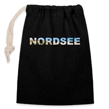 Nordsee Panorama Schriftzug - Verschließbarer Geschenkbeutel aus Baumwolle (14x20cm) - Schwarz - Vorne