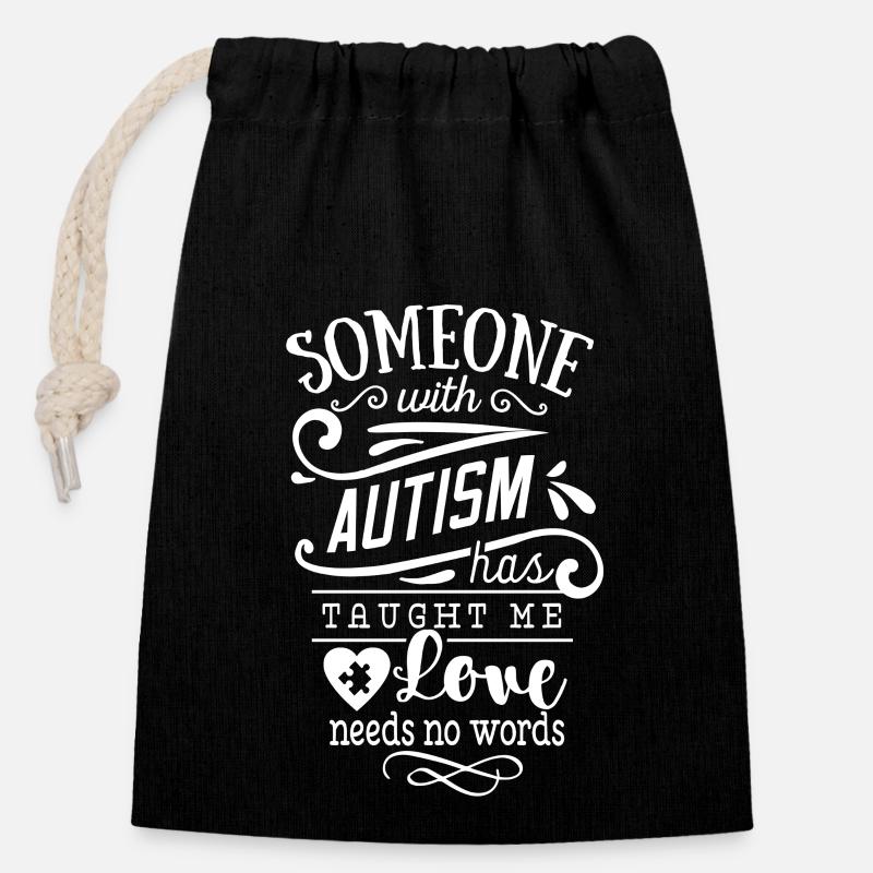 Autism Gift Love Doesn't Need Words - Closable cotton gift bag (14x20cm) - black
