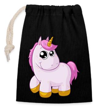 Licorne de dessin animé rose - Sac cadeau en coton avec cordon (14 x 20 cm) - noir - Devant