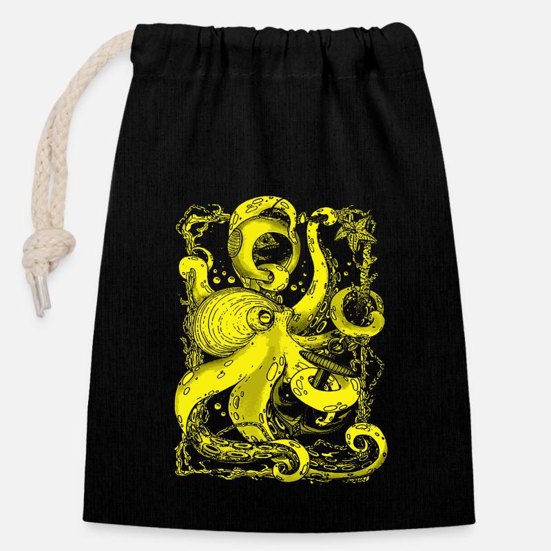 Octopus octopus octopus underwater sea - Closable cotton gift bag (14x20cm) - black
