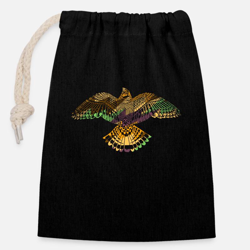 Eagle Hawk American Indian Native Animal - Closable cotton gift bag (14x20cm) - black