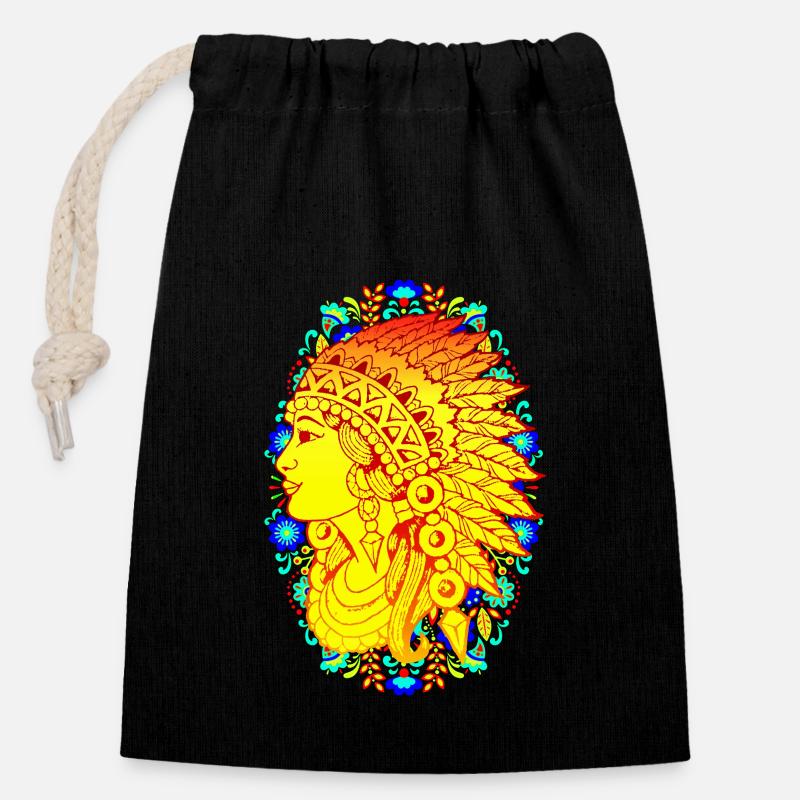 Native American Feather Native America - Closable cotton gift bag (14x20cm) - black