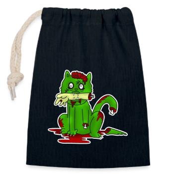 Zombie, chat, halloween, os, idée cadeau - Sac cadeau en coton avec cordon (14 x 20 cm) - bleu marine - Devant