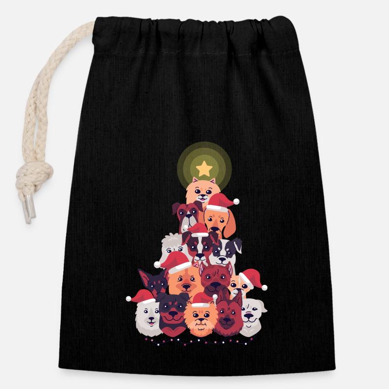 Dog Christmas Tree - Closable cotton gift bag (14x20cm) - black