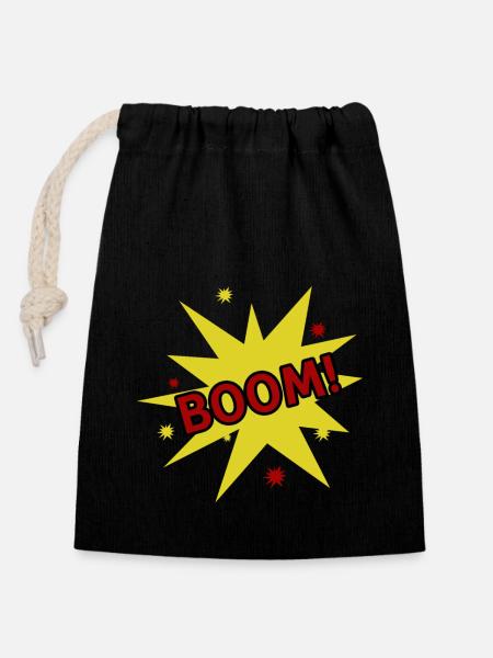 BOOM ! - Verschließbarer Geschenkbeutel aus Baumwolle (14x20cm) - Schwarz