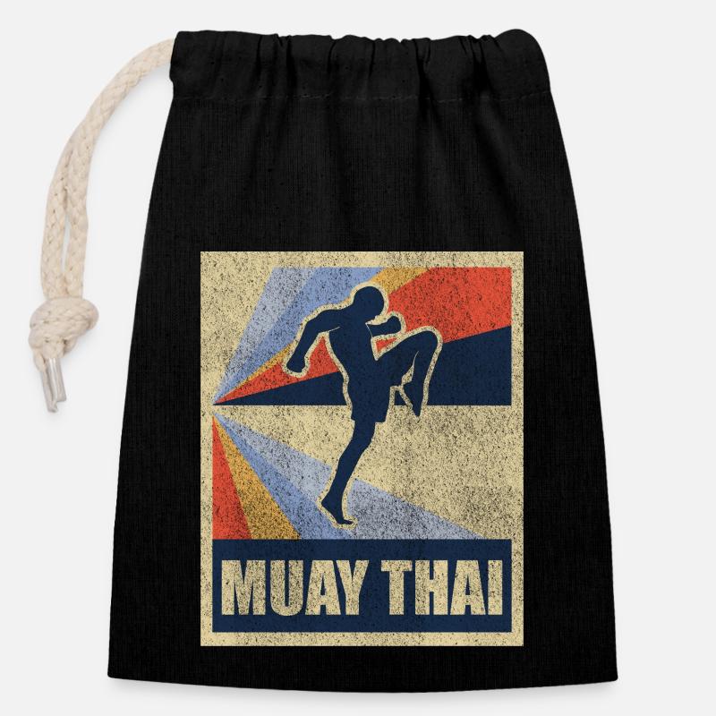Muay Thai Boxe cadeau Fighting Retro - Sac cadeau en coton avec cordon (14 x 20 cm) - noir