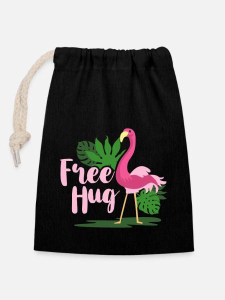 Umarmung Flamingo - Verschließbarer Geschenkbeutel aus Baumwolle (14x20cm) - Schwarz