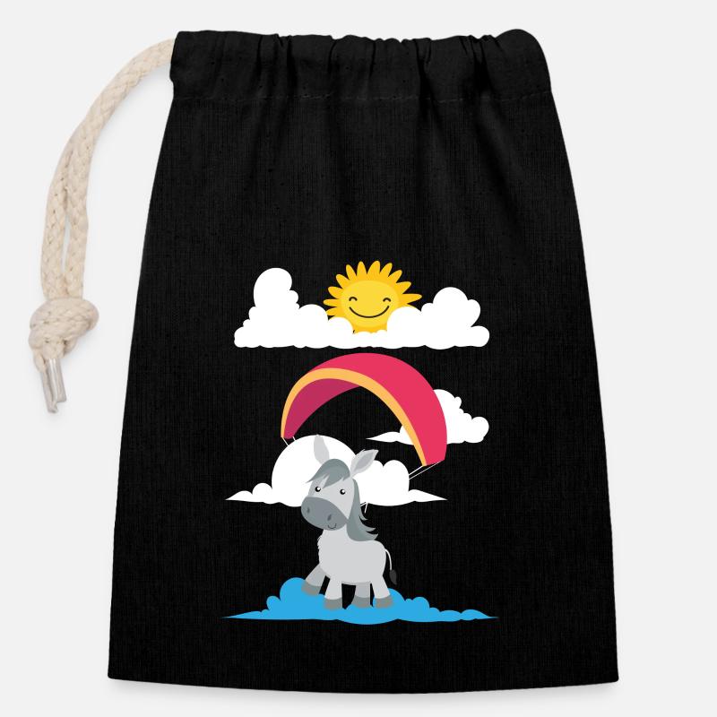 A donkey flies paraglider - Closable cotton gift bag (14x20cm) - black