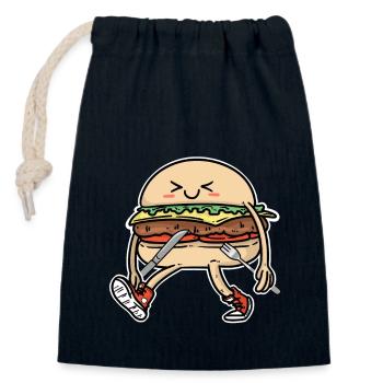 Kawaii Burger avec couteau et fourchette Fantasy Geek - Sac cadeau en coton avec cordon (14 x 20 cm) - bleu marine - Devant