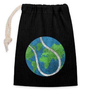 Ball Earth Serve Sport Tennis is life gift - Closable cotton gift bag (14x20cm) - black - Front