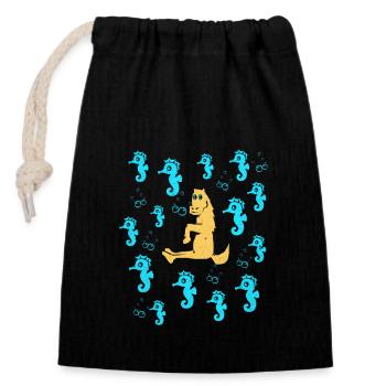 Hippocampe - Sac cadeau en coton avec cordon (14 x 20 cm) - noir - Devant