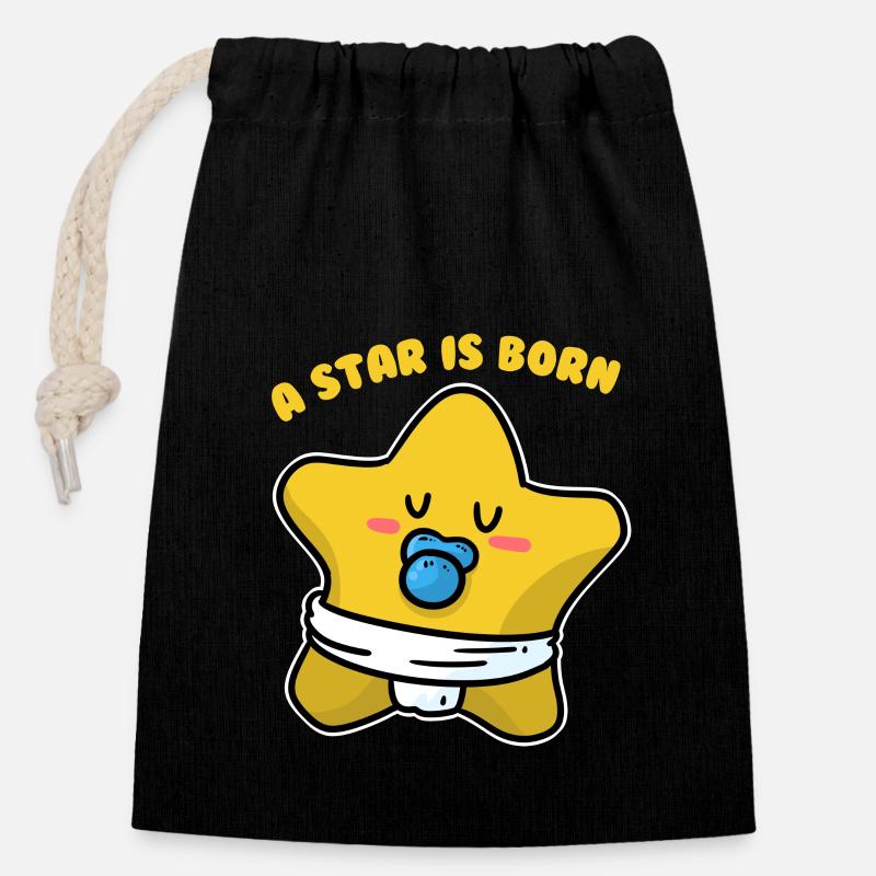 Star Baby Bright Born Sky Clouds Birth - Closable cotton gift bag (14x20cm) - black