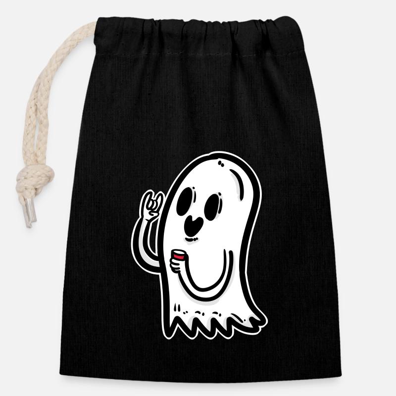 Halloween Ghost Creepy Spooky Scared Horror Party - Closable cotton gift bag (14x20cm) - black