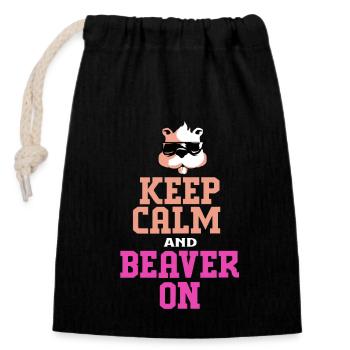 Beaver Ambiguous Wood Tree Dam Badger Otter - Closable cotton gift bag (14x20cm) - black - Front