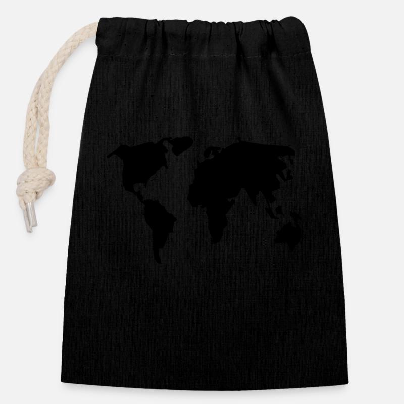 carte du monde - Sac cadeau en coton avec cordon (14 x 20 cm) - noir