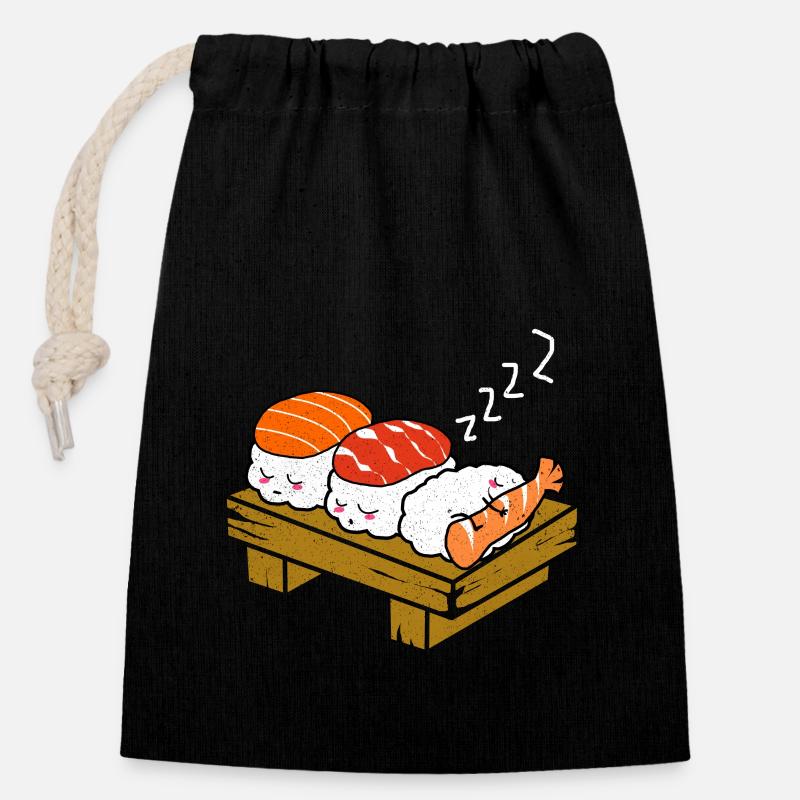 Sushi - Sac cadeau en coton avec cordon (14 x 20 cm) - noir