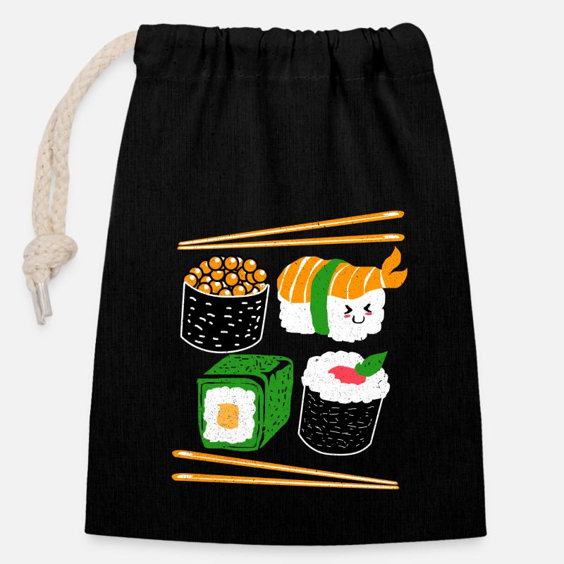 Sushi - Verschließbarer Geschenkbeutel aus Baumwolle (14x20cm) - Schwarz