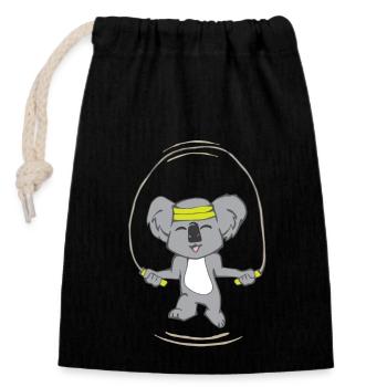 Koala Seilspringen Sport Fitness Süß Geschenk OZ - Verschließbarer Geschenkbeutel aus Baumwolle (14x20cm) - Schwarz - Vorne
