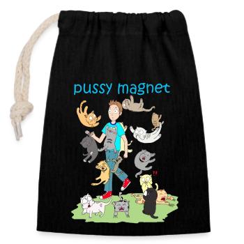pussy magnet katzen shirt - Verschließbarer Geschenkbeutel aus Baumwolle (14x20cm) - Schwarz - Vorne