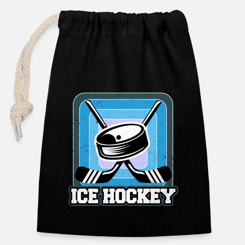 Eishockey - Verschließbarer Geschenkbeutel aus Baumwolle (14x20cm) - Schwarz