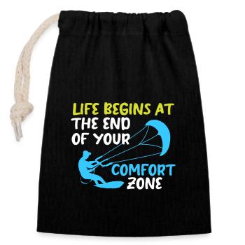 Kiteboard Kite Kiteboarding Gift Kitesurfer - Closable cotton gift bag (14x20cm) - black - Front
