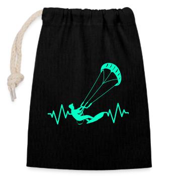 Kiteboard Kite Kiteboarding Gift Kitesurfer - Closable cotton gift bag (14x20cm) - black - Front