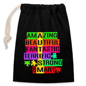 Autism - Closable cotton gift bag (14x20cm) - black - Front