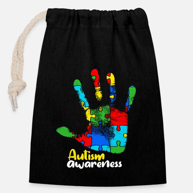 Autism - Closable cotton gift bag (14x20cm) - black
