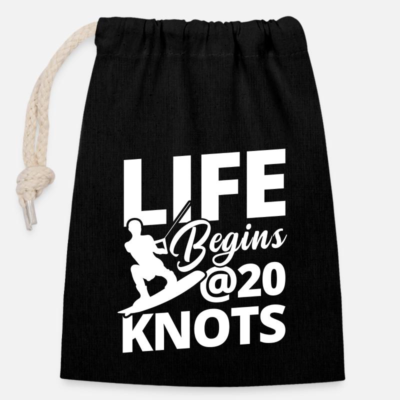 Kiteboard Knot Kiten Kiteboarding Kiteboarder - Closable cotton gift bag (14x20cm) - black