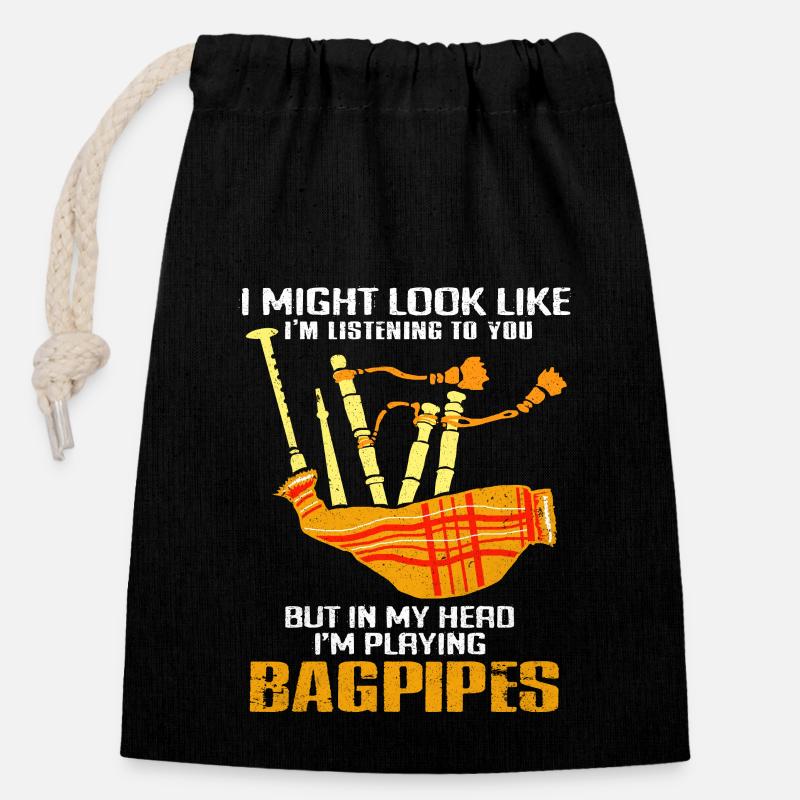 Bagpipes - Closable cotton gift bag (14x20cm) - black