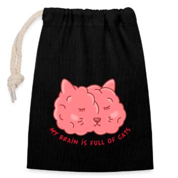 Fou de chats - Sac cadeau en coton avec cordon (14 x 20 cm) - noir - Devant