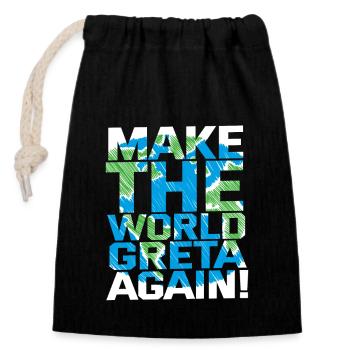 Make the World Greta again! - Closable cotton gift bag (14x20cm) - black - Front