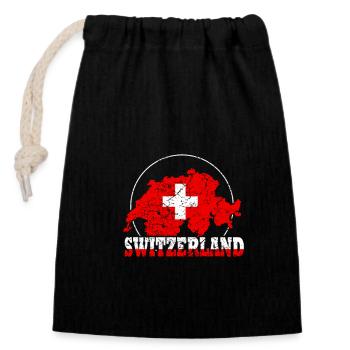 Schweizer Fahne Schweiz Nationalflagge Retro - Verschließbarer Geschenkbeutel aus Baumwolle (14x20cm) - Schwarz - Vorne
