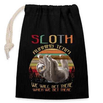 Sloth Running Team We'll Get There Funny Sloth - Verschließbarer Geschenkbeutel aus Baumwolle (14x20cm) - Schwarz - Vorne