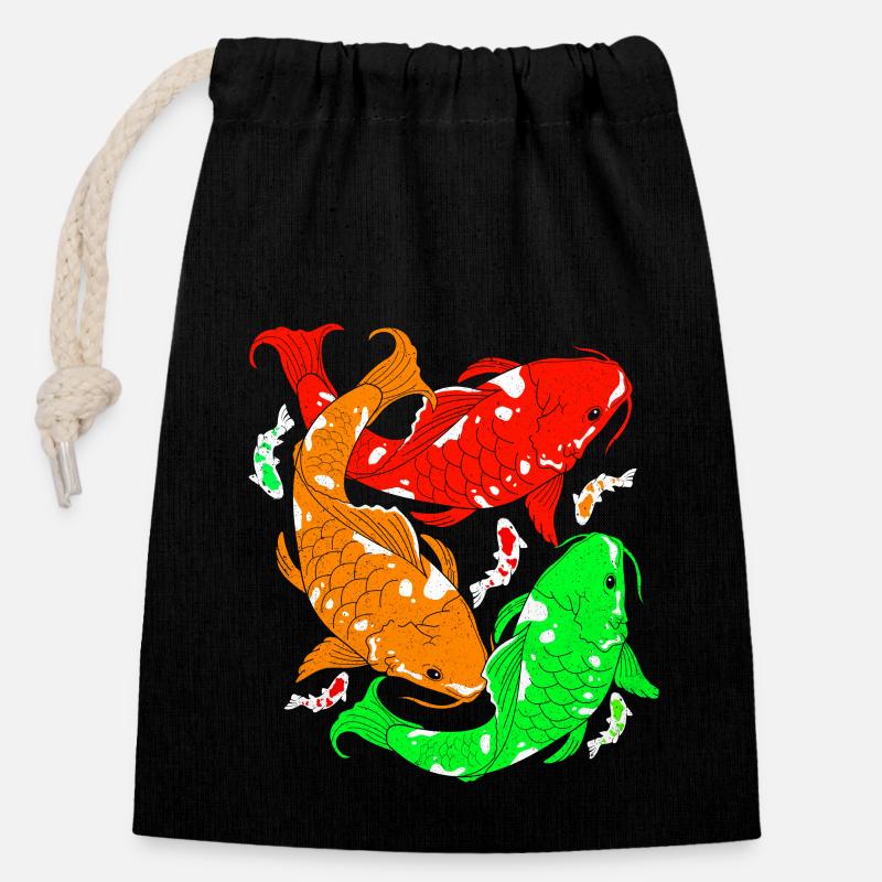Koi - Verschließbarer Geschenkbeutel aus Baumwolle (14x20cm) - Schwarz