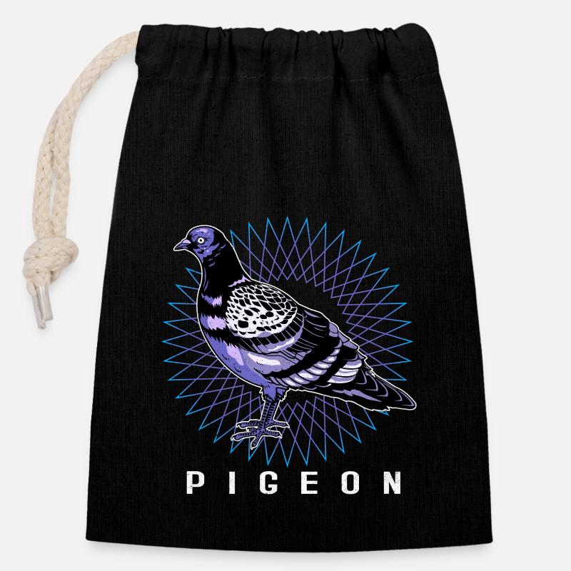 Pigeon - Sac cadeau en coton avec cordon (14 x 20 cm) - noir
