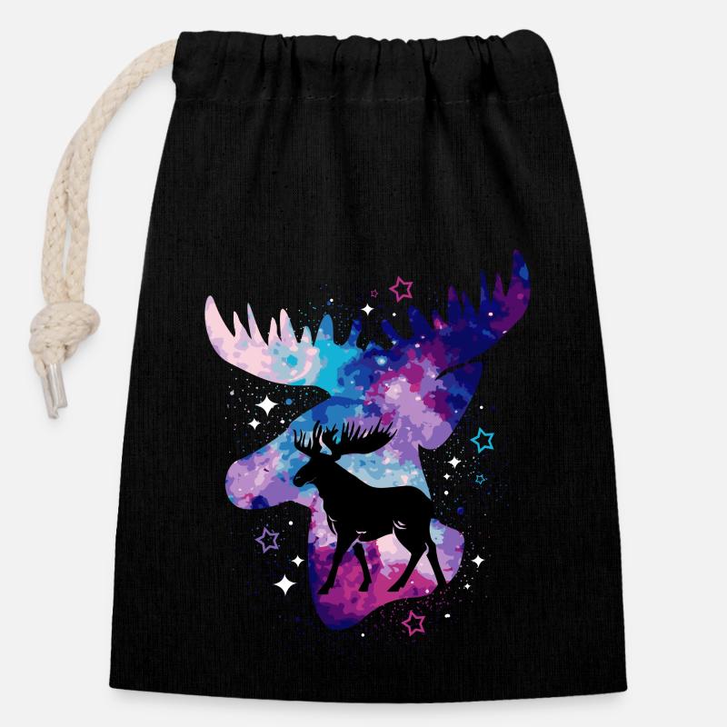 Elche Elche Cerf cerf renne cadeau de cerf - Sac cadeau en coton avec cordon (14 x 20 cm) - noir