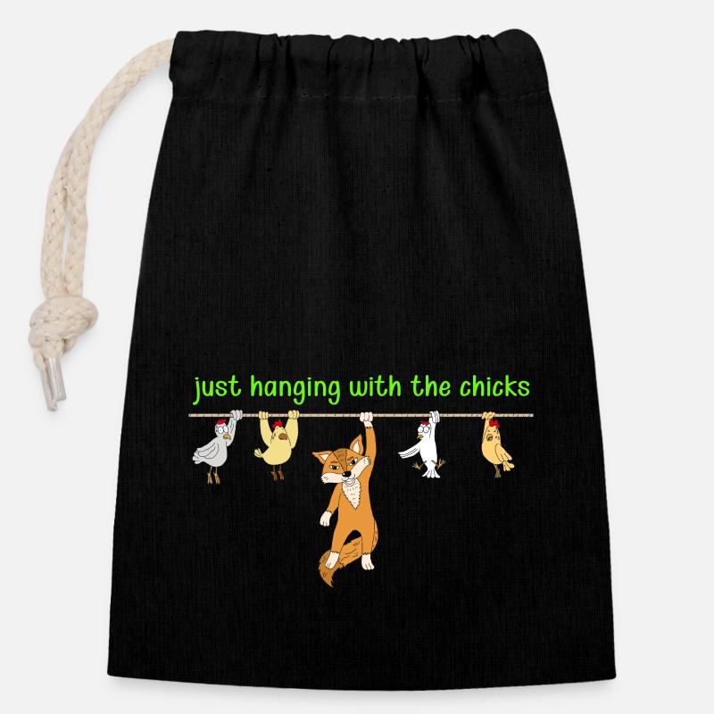 Fuchs Huhn Witzig Geschenk Shirt - Verschließbarer Geschenkbeutel aus Baumwolle (14x20cm) - Schwarz
