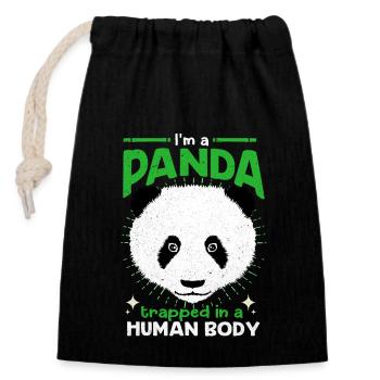 Panda - Closable cotton gift bag (14x20cm) - black - Front