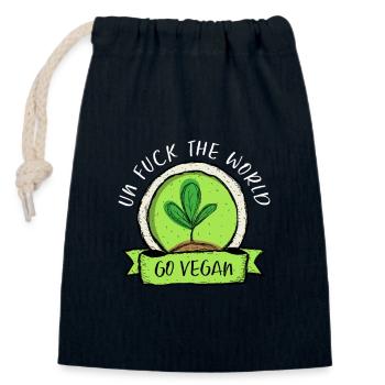 go vegan - Closable cotton gift bag (14x20cm) - navy - Front