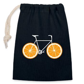 Vélo avec motif de pneu orange - Sac cadeau en coton avec cordon (14 x 20 cm) - bleu marine - Devant