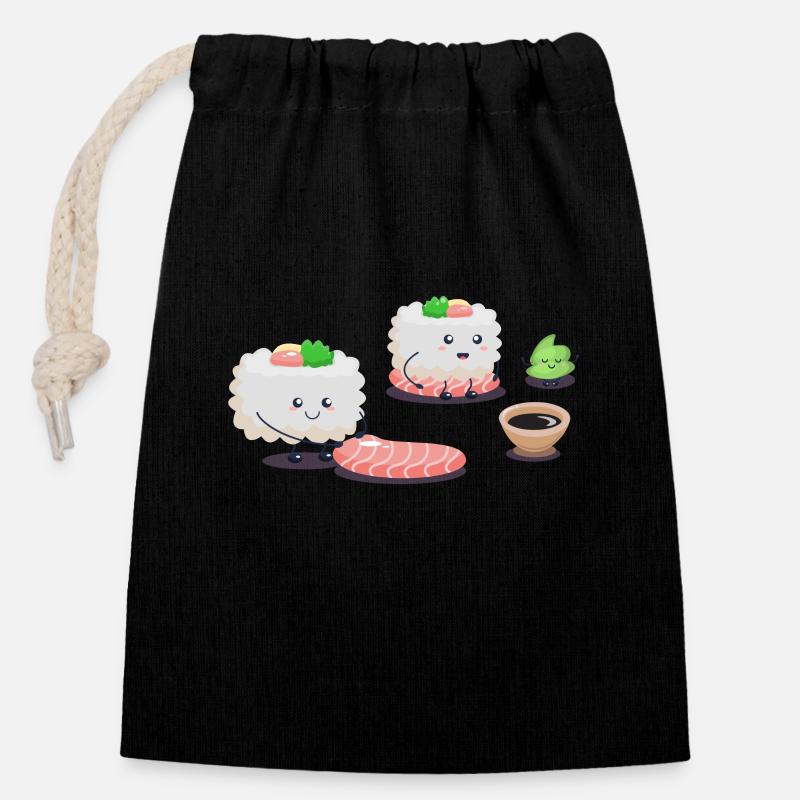 Soirée sushi - Sac cadeau en coton avec cordon (14 x 20 cm) - noir