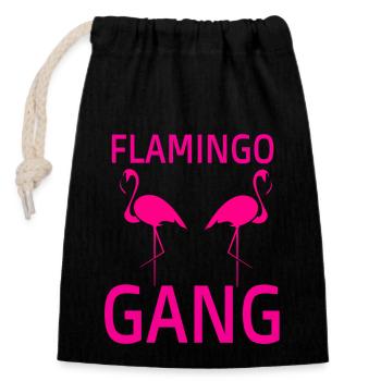 Flamingo Gang - Verschließbarer Geschenkbeutel aus Baumwolle (14x20cm) - Schwarz - Vorne