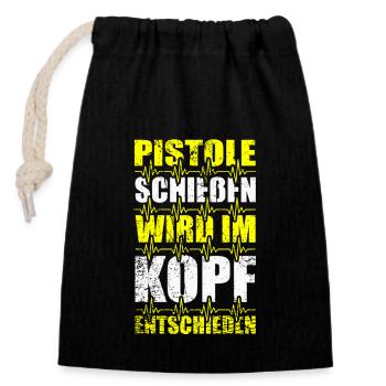Pistole Schießen Sportpistole Sportschiessen - Verschließbarer Geschenkbeutel aus Baumwolle (14x20cm) - Schwarz - Vorne