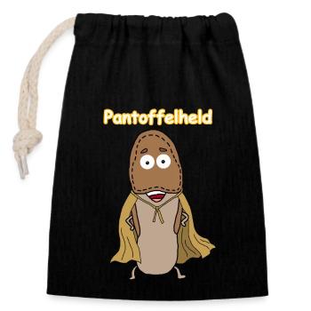 Pantoffelheld Lustiger Held Geschenk Shirt - Verschließbarer Geschenkbeutel aus Baumwolle (14x20cm) - Schwarz - Vorne