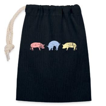 Retro Schweine Schweinchen Minischwein - Verschließbarer Geschenkbeutel aus Baumwolle (14x20cm) - Navy - Vorne