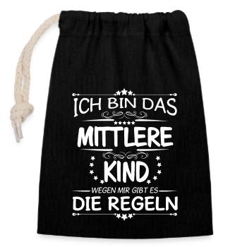 Das mittlere Kind wegen mir gibt es Regeln - Verschließbarer Geschenkbeutel aus Baumwolle (14x20cm) - Schwarz - Vorne