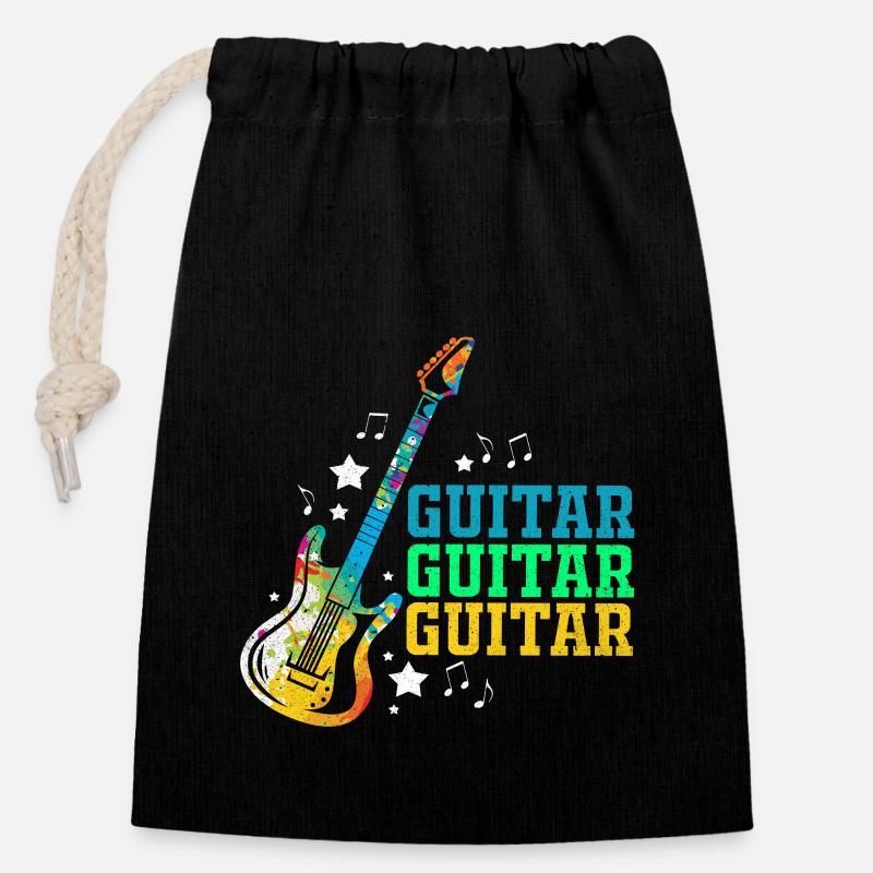 guitare - Sac cadeau en coton avec cordon (14 x 20 cm) - noir