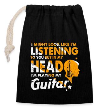 guitare - Sac cadeau en coton avec cordon (14 x 20 cm) - noir - Devant