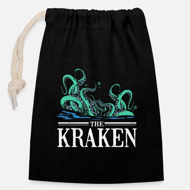 Kraken - Closable cotton gift bag (14x20cm) - black